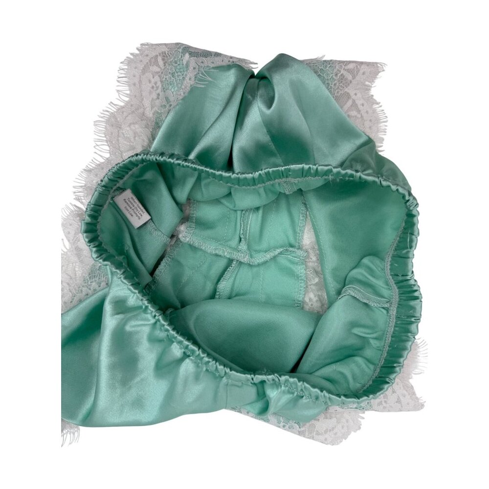 Y2K Croquette Mint French Cut Satin Lace Lounge Shorts Booty PJs Vintage - Picture 8 of 14
